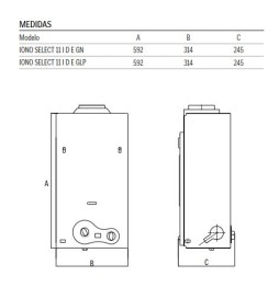 Calentador Gas Natural ACS IONO SELECT THERMOR Dibujo Tecnico